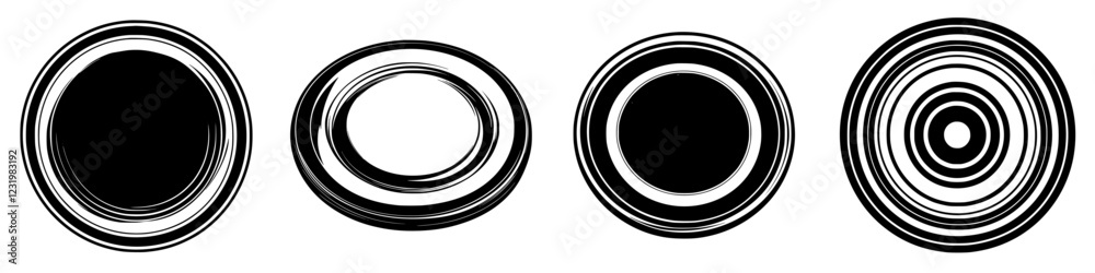 Poster abstract black and white concentric circles representing different shapes and patterns in modern des