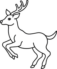 Coloring page book for kids jumping Deer line art illustration