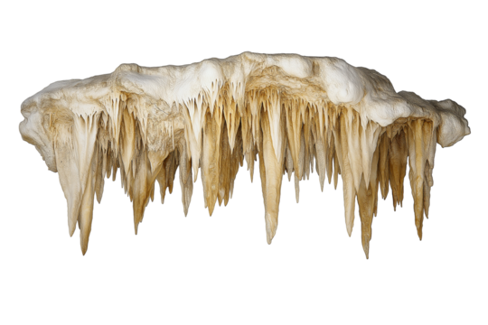 stalactite dripping in cave isolated on white transparent background