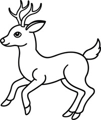 Coloring page book for kids jumping Deer line art illustration