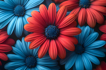 Fototapeta premium Closeup Vibrant Red and Blue Daisies