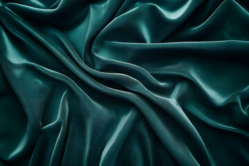 Obraz premium Teal silk fabric texture, draped folds, background