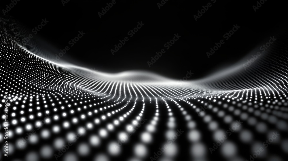 Poster visualizing abstract patterns with glowing dots on a dark background in high definition