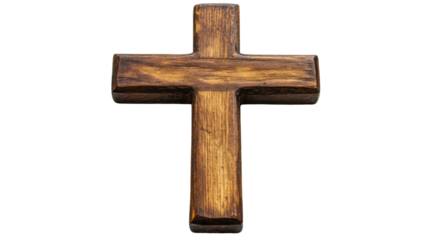 Wooden christian cross isolated on transparent background representing faith and spirituality