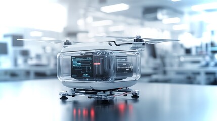 Innovative AI-enabled drone showcasing advanced technology in a modern workspace
