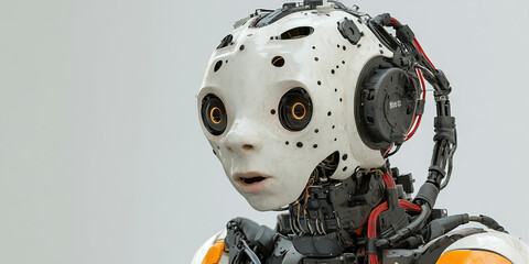 Close-up of Humanoid Robot with Exposed Mechanics