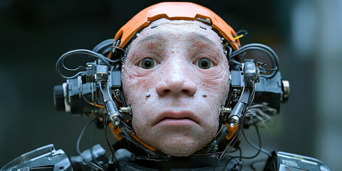 Robotic Head with Humanoid Face and Mechanical Attachments