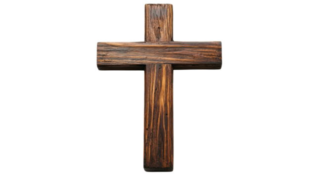Wooden christian cross isolated on transparent background