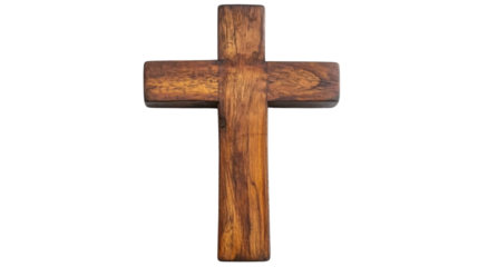 Wooden christian cross isolated on transparent background representing faith and spirituality