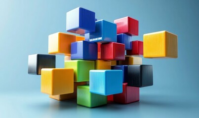 Obraz premium Abstract colorful cubes, layered design, 3d render, Generative AI