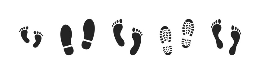 Step footprints paths. footstep prints and shoe steps . shoe tread footprints vector illustration isolated on white background.