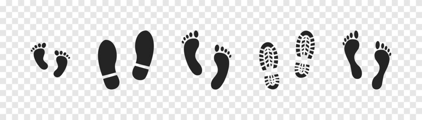 Step footprints paths. footstep prints and shoe steps . shoe tread footprints vector illustration isolated on white background.