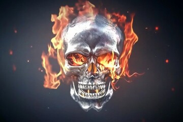 Skull engulfed in flames with glowing eyes creating a striking effect