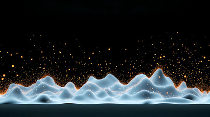 Glowing particles above abstract landscape, dark background;  digital art for tech presentations