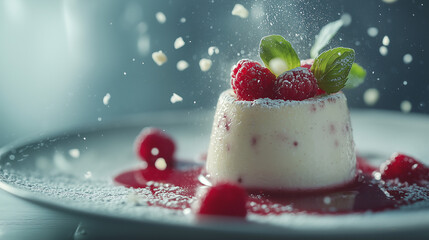 sweet panna cotta with raspberry sauce