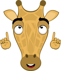 vector illustration emoji face giraffe character cartoon, observing and with hands pointing up