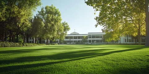 Fototapeta premium Large Grass Field with Building