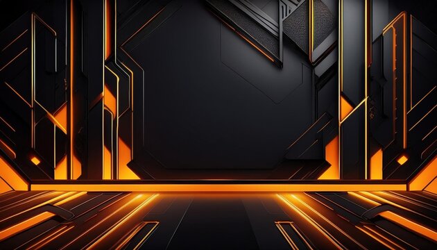 Geometrie futuristiche, sfondo nero e arancione.