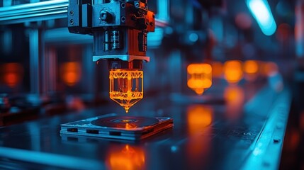 Fototapeta premium 3D Printer Head Manufacturing An Orange Object
