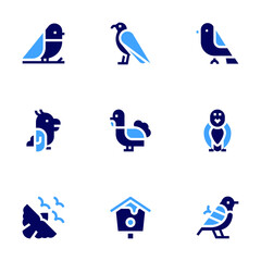 Bird icon set. Bold style. Duotone colors.-2