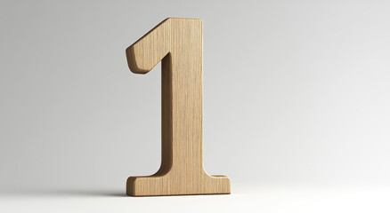 Wooden number one sculpture with a natural finish displayed on a neutral background