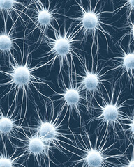 Naklejka premium Microscopic neural network, complex connections, digital illustration, science background, medical research