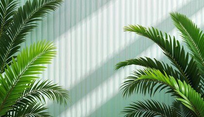 Fototapeta premium Tropical leaves against frosted glass background, serene indoor nature