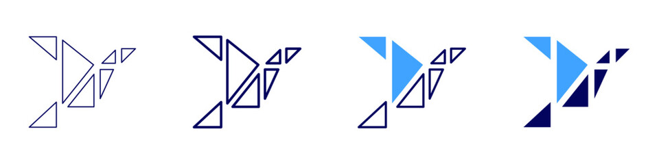 Paper bird icon in 4 different styles. Thin Line, Line, Bold, and Bold Line. Duotone style. Editable stroke