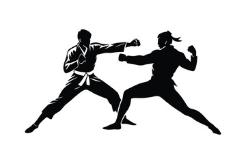 Two marshal art player are in action pose vector style silhouette illustration.eps