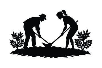 A man and a woman are busy to plant rice silhouette design.eps