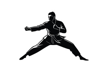 A karate player is in action pose vector art silhouette design.eps