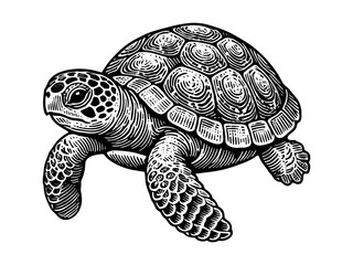 Fototapeta premium sea turtle, featuring intricate engraving-style linework in a vintage marine wildlife art style sketch engraving generative ai PNG illustration. Scratch board imitation. Black and white image.