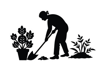 A person is in gardening silhouette illustration.eps