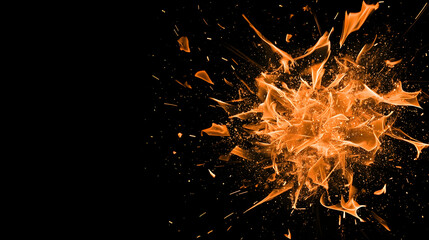 Orange fire explosion on black background, abstract design for energy or power concepts