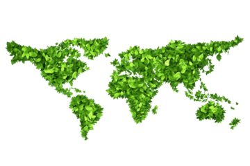 Global green leaf map design transparent background for eco-friendly concepts