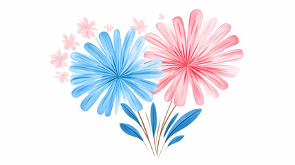 Obraz premium Pink and blue stylized flowers forming heart shape, white background; perfect for greeting cards