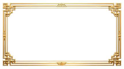 Vintage Gold Rectangle Frame – Oriental Style, Horizontal Border, PNG with Transparent Background