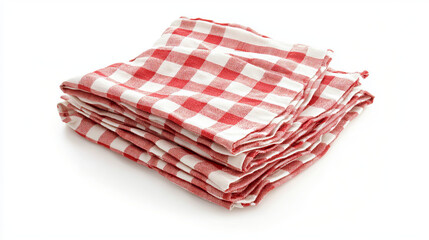 Red picnic checkered folded towel isolated on white.Food decoration element.Checked cloth.