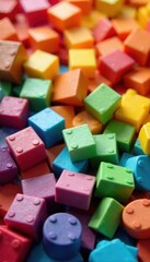 Naklejka premium Vibrant rainbow building blocks scattered, colorful background, art, blocks