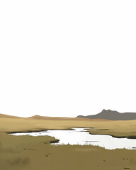 Serene savanna landscape calm water reflects mountains,  perfect for travel brochure background