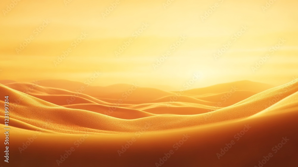 Poster warm sunlight illuminating rolling sand dunes in a vast desert landscape, creating a serene and capt