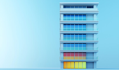 Modern sustainable real estate building urban cityscape architectural photography bright colors eye-level view eco-friendly design