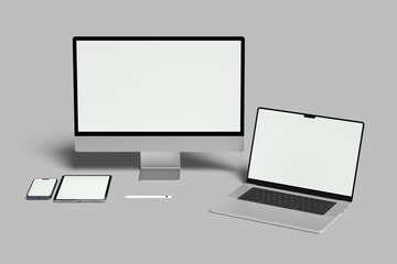 Mockup of monitor computer laptop tablet and smartphone