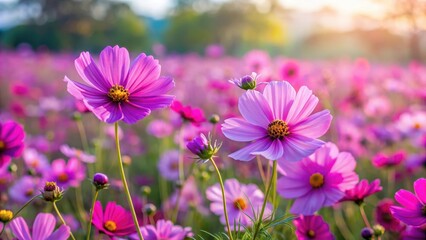 Cosmos flower field in full bloom with vibrant purple and pink hues, nature, garden,  nature, garden,cosmos, gardenia
