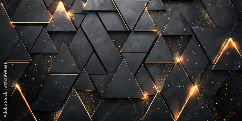 Canvas Prints abstract black geometric background with glowing triangles