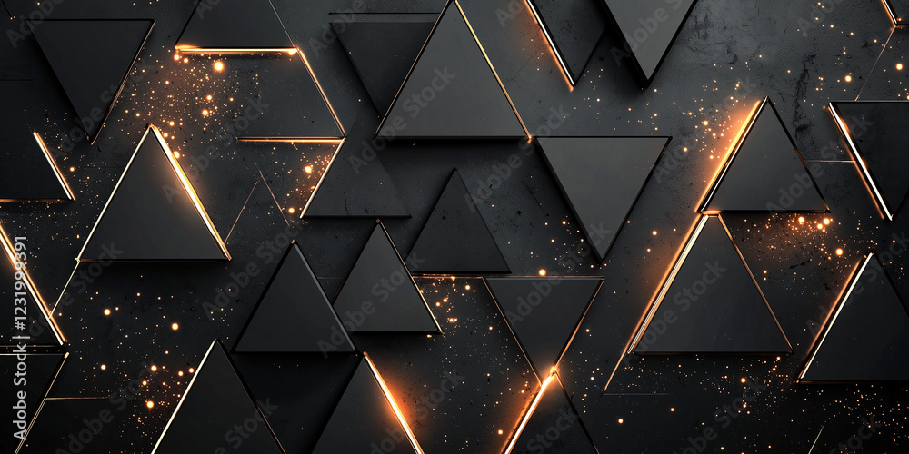 Canvas Prints abstract black geometric background with glowing triangles