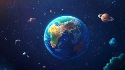 Space game ui level map with planet vector screen background. Galaxy cartoon illustration with alien or astronaut play and flying on star platform in adventure universe. Arcade app interface asset