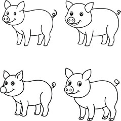 Coloring pages animals cute Pig line art vector illustration