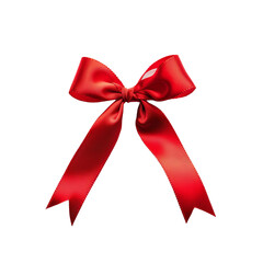Bright red satin ribbon bow isolated on white background. Perfect for gift wrapping, decorations, and festive occasions.