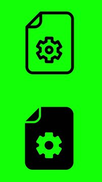 Iconos de engranajes en documentos animados sobre fondo verde